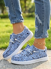 economico Sneakers da donna-scarpe da donna in tela leggera blu - scarpe da passeggio con motivo floreale paisley e suola pieghevole per viaggi estivi, passeggiate e abbigliamento casual quotidiano