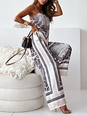 preiswerte Blusenanzüge für Damen-Damen Trägertop Hosen-Sets Bolero-Oberteil Ärmellos Träger Geometrisch Bohemien Mode Streetwear Lässig Täglich Outdoor Blau Beige Sommer Normale Passform