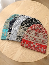 levne Dámské klobouky-Dámská bohémská čepice s paisley vzorem, měkká polyesterová vícebarevná pokrývka hlavy a nákrčník, lehký doplněk ve vintage stylu pro ženy, ideální pro každodenní nošení, dovolenou a cestování