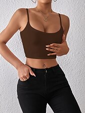 voordelige Gewone Tank-Dames Blouse Hemdje Tanktop Blote rug Effen Sexy Casual Mouwloos Bandje Croptops Dagelijks Feestdagen Uitgaan Zwart Wit Rood Oranje Bruin Zomer Lente