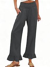 ieftine picior lat și talie înaltă-Pentru femei Pantaloni Pantaloni casual Drept Modă Șic Stradă De Bază Lungime totală Talie Înaltă Simplu Buzunar Talie elastică Comfortabil Inelastic Zilnic Vacanță Stradă Albastru piscină Negru