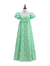 preiswerte Kleid-Retro Vintage Mittelalterlich Renaissance Bodenlang Kleid Ballkleid Kleid im Regency-Stil Puffärmel / Ballon Jacquard Blumen Kostüm Damen Halloween Karneval Abschlussball Hochzeit Maskerade Erwachsene