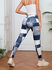 preiswerte -Damen Jeans Leggings Jeggings Urlaub Streetwear Lässig Volle Länge Mittlere Taillenlinie Karomuster Patchwork Tasche Bequem Hohe Elastizität Täglich Heim Outdoor Schwarzgrau Hellblau-Weiß Frühling