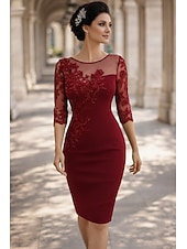 abordables Longitud del té-Funda Columna Hasta la Rodilla Corto Mini Vestido de Fiesta Vestido Cóctel Vestido Invitada Boda Vestido de Madrina Manga Larga Escote de ilusión Elegante Invitado a la boda El derby de Kentucky