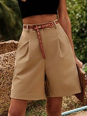 economico Fondi-Per donna Pantaloni effetto lino Chinos Shorts Pantaloncini Estivi Vacanza Moda Streetwear Corto Vita Alta Tinta unica Tasca Comodo Morbido Confortevole Micro-elastico All'aperto Streetwear Nero