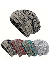 levne Dámské klobouky-Dámská bohémská čepice s paisley vzorem, měkká polyesterová vícebarevná pokrývka hlavy a nákrčník, lehký doplněk ve vintage stylu pro ženy, ideální pro každodenní nošení, dovolenou a cestování