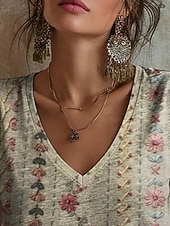  Per donna Maglietta Stampato Floreale Grafico Graffiti Bohemien Vintage Casual Manica Corta Scollo a V Top Regolari Quotidiano Verde Grigio Estate Primavera