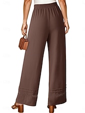 cheap Wide Leg &amp; High Waisted-Women's Wide Leg Trousers Casual Pants Vacation Fashion Streetwear Full Length High Waist Plain Lace Elastic Waist Comfortable Breathable Inelastic Daily Vacation Street Black Almond Military Green