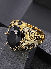 cheap Men's Jewelry-Men's Vintage Royal Court Style Ring, Alloy Material with Black Gemstone, Perfect for Weddings and Parties