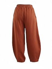 billiga Premium Linnekollektion-Dam Byxor av linne i bomull Kinesiska Sommarbyxor underbyxor Semester Streetwear Grundläggande Fullängd Medium Midja Slät Ficka Elastiskt midjeband Bekväm Komfort Microelastisk Dagligen Utomhus Gata