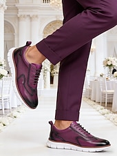 baratos Tênis de Vestir-Tênis masculino de couro legítimo cor bordô, elegantes sapatos para noivo e padrinhos.