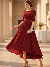 economico Lunghezza alla caviglia-Linea ad A Lunghezza alla caviglia Vestito da Festa Abito da Cocktail Abito da invitata a nozze Abito da cerimonia per signora Mezza Manica Girocollo Elegante Ospite di nozze Ricevimento di