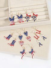 economico Accessori-Orecchini pendenti patriottici in lega per donne per il 250° anniversario degli Stati Uniti stili multipli della bandiera USA e cuori gioielli dichiarativi rossi bianchi e blu per feste e festival