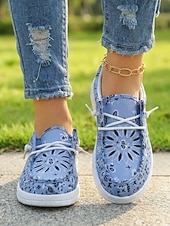 economico Sneakers da donna-scarpe da donna in tela leggera blu - scarpe da passeggio con motivo floreale paisley e suola pieghevole per viaggi estivi, passeggiate e abbigliamento casual quotidiano