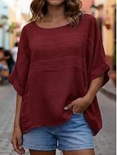 economico T-shirt semplice-Per donna Blusa Tinta unica Elegante Casual Mezza Manica Girocollo Top Regolari Quotidiano Blu Bianco Giallo Rosso Blu marino Estate Primavera