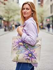 お買い得  旅行用バッグ-女性用ポリエステルトートバッグ、大容量、ジッパー開閉、トンボプリント、複数のデザイン、休暇や普段使いに最適