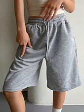 cheap Bermuda Shorts-Women's Bermuda shorts Capri shorts Chinos Shorts Vacation Fashion Streetwear Knee Length High Waist Plain Drawstring Pocket Elastic Waist Comfort Breathability Comfortable Micro-elastic Stretchy