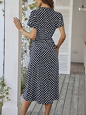 preiswerte Streifen- und geometrische Kleider-Damen Midikleid A Linie Kleid Urlaub Lässig Outdoor Ausgehen Normale Passform Tupfen Kurzarm Umlegekragen Blau Marineblau Weiß Rosa Sommer Frühling