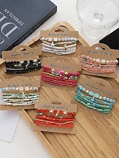 levne Dovolená příslušenství-Dámské vícebarevné korálkové náramky z pryskyřice a slitiny v bohémském stylu, moderní a zářivý vzhled, ideální na dovolenou i pro běžné nošení.