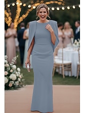 preiswerte Bodenlänge-Schlauchkleid Bodenlang Kleid für Hochzeitsgäste Abendkleid Cape-Kleid Brautmutterkleid Ärmellos U-Boot-Ausschnitt Elegant Formell Formeller Abend Geburtstag Stretchstoff mit Einfarbig