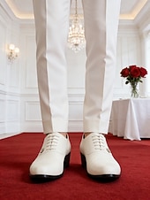 billiga Derby skor-Vita slip-on-skor i konstläder för män, klassiska formella skor för bröllop och ceremonier