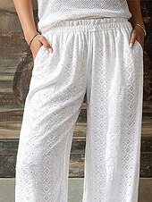 preiswerte weites Bein und hohe Taille-Damen Weites Bein Chinos Urlaub Mode Streetwear Volle Länge Hohe Taille Einfach Tasche Elastischer Bund Bequem Komfort Weich Dehnbar Outdoor Straße Weiß Sommer Frühling Herbst Lässiger Schnitt