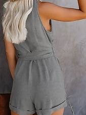 baratos macacões casuais-Mulheres Macacão Ativo Côr Sólida Sem Manga Shorts largos Decote V Com Cordão Bolsos Diário Férias Normal Preto Branco Vinho Verão