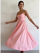 economico Abiti di Laurea-Per donna Abito Midi Vestito Casual Abito a trapezio Abito Estivo Elegante Moda Moderno All'aperto Vacanza Uscire Vestibilità regolare Semplice Senza Maniche Spalline Blu Bianco Rosa Viola Estate