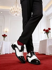 preiswerte Derby Schuhe-Schwarze und weiße Oxford-Schuhe für Herren aus Kunstleder, elegante Hochzeitsschuhe für Bräutigam und Hochzeitsgesellschaft