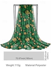  Bufanda de poliéster con diseño de trébol para mujer, de gasa transpirable, con estampado de trébol verde, perfecta para el Día de San Patricio y para uso diario.