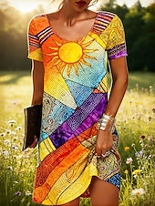  Per donna Mini Abito Abito Boho Vestito Casual Vestito T-Shirt Vintage Quotidiano All'aperto Vacanza Vestibilità regolare Grafico Astratto Manica Corta Girocollo Blu Giallo Viola Arancione Estate
