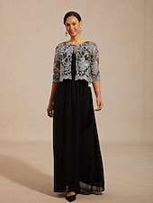 cheap Dressy Blouses-Women's Bolero Jacket Lace up Sequins Embroidered Floral Elegant 3/4 Length Sleeve Crew Neck Regular Tops Wedding Guest Cocktail Attire Black Summer Spring Fall