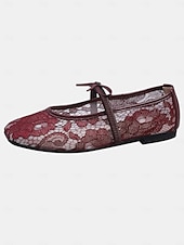 cheap Bridesmaid-Women's Blush Pink Lace Ballet Flats, Bow-Tie Comfortable Dress Shoes, Elegant Bridesmaid Flats for Garden Weddings