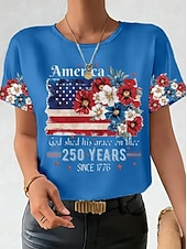 economico Magliette Giorno dell’Indipendenza-Giorno dell'Indipendenza Anniversary Americano Maglietta Patriottica da Donna Stampa Grafica Lettera Bandiera Americana Vintage Elegante Classica Manica Corta Collo Tondo Regolare Top Giornalieri Blu