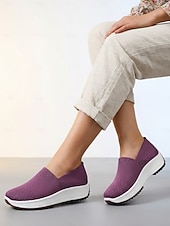 cheap Women's Sneakers-Women's Purple Breathable Knit Slip-On Sneakers - Lightweight Walking Shoes for Daily Walking, Travel, Work, Shopping, Fitness &amp; Everyday Wear