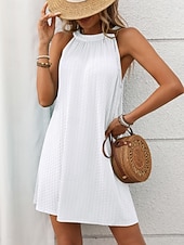 abordables Vestido blanco-Mujer Mini vestido Vestido informal Vestido de verano Elegante Moda Moderno Exterior Vacaciones Noche Ajuste regular Plano Sin Mangas Cuello halter Negro Blanco Verde Claro Rosa Verano Primavera