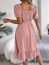 economico Vestito bianco-Per donna Mini Abito Abito a trapezio Abito Estivo Casual Quotidiano Vestibilità regolare Semplice Manica Corta Collo quadrato Blu Nero Rosa Marrone chiaro Estate