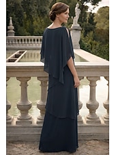 economico Lunghezza del pavimento-Linea ad A Lunghezza al pavimento Abito da invitata a nozze Abito Formale Abito a Strati Abito da cerimonia per signora Mezza Manica Scollo a Barca Elegante Formale Ospite di nozze Chiffon con Volant