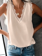 preiswerte Schicke Blusen-Damen Tank Top Bluse Spitzentops Ärmelloses Shirt Patchwork Knöpfe Einfach Stilvoll Klassisch Modern Ärmellos V Ausschnitt Normale Oberteile Täglich Ferien Ausgehen Rosa Himmelblau Aprikose Sommer