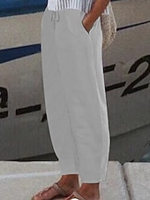 abordables Pantalon droit-Femmes Chinos Pantalon d'été Droit Mode Streetwear Occasionnel Longueur complète Taille haute Uni Avec Poches Ceinture Élastique Confortable Confort Doux Élastique Extérieur Vacances Rue Bleu Noir