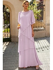 economico Lunghezza del pavimento-Linea ad A Lunghezza al pavimento Abito da invitata a nozze Abito Formale Abito a Strati Abito da cerimonia per signora Mezza Manica Scollo a Barca Elegante Formale Ospite di nozze Chiffon con Volant