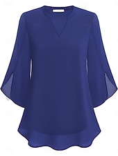 cheap Plain Blouses-Women's Blouse Solid Color Elegant Stylish Casual 3/4 Length Sleeve V Neck Regular Tops Daily Pink Wine Red Royal Blue Green Summer Spring