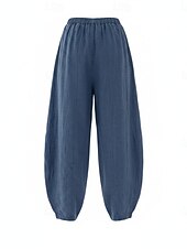 cheap Premium Linen Collection-Women's Linen Bloomers Trousers Mid Waist Full Length Drawstring Pocket Vacation Blue Violet Green Summer Fall