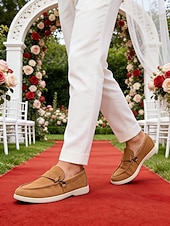 ieftine Mocasini-Mocasini bej pentru bărbați, fără mâneci, design elegant cu talpă amortizată, stil formal confortabil pentru nunți în grădină, petreceri și ocazii speciale