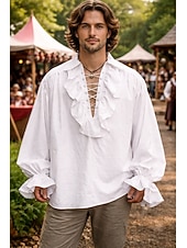 זול חולצות-ימי הביניים רנסנס סטימפונק חולצה פיראט אביר ויקינג תחפושות בגדי ריקוד גברים פיראט האלווין (ליל כל הקדושים) קרנבל הצגה מסיבה\אירוע ערב LARP מבוגרים חולצה