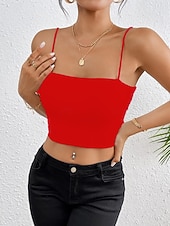 halpa Yksinkertainen säiliö-Naisten Hihaton Pusero Camisole Tank Top Tavallinen Tyylikäs Seksikäs Moderni Hihaton Nelikulmainen kaula-aukko Rajaa topit Päivittäin Pyhäpäivä Bile Musta Valkoinen Viini Rubiini Ruskea Kesä Kevät