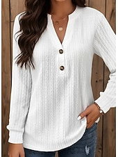 economico Bluse Semplici-Per donna Maglietta Bottoni Tinta unica Elegante Moda Manica Lunga Scollo a V Top Regolari Quotidiano Weekend Blu Nero Bianco Giallo Rosa Primavera Autunno