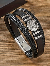 billiga Herrsmycken-Herrarmband i flerskiktat konstläder med vikingatrender – flätat konstläderarmband i flera färger, bohemisk punkstil för strandsemester, vardagskläder och present till honom