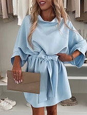preiswerte Weißes Kleid-Damen Minikleid A Linie Kleid Sommerkleid Lässig Täglich Lässiger Schnitt Einfach Dreiviertelarm Rundhalsausschnitt Blau Rosa Violett Purpur Sommer Frühling