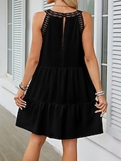 economico Vestiti-Per donna Mini Abito Abiti effetto lino Vestito Estivo Abito a trapezio Abito Estivo Vacanza Casual Quotidiano Spiaggia Vestibilità comoda Semplice Senza Maniche All'americana Blu blu navy Nero Bianco